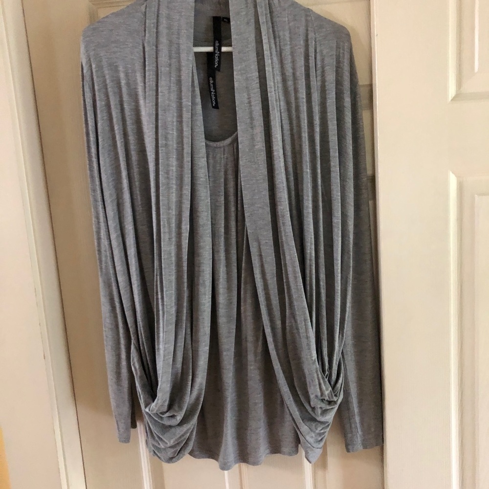 ellumiNation Gray Fly Away Cardigan with Sleeveless Tunic Top XL